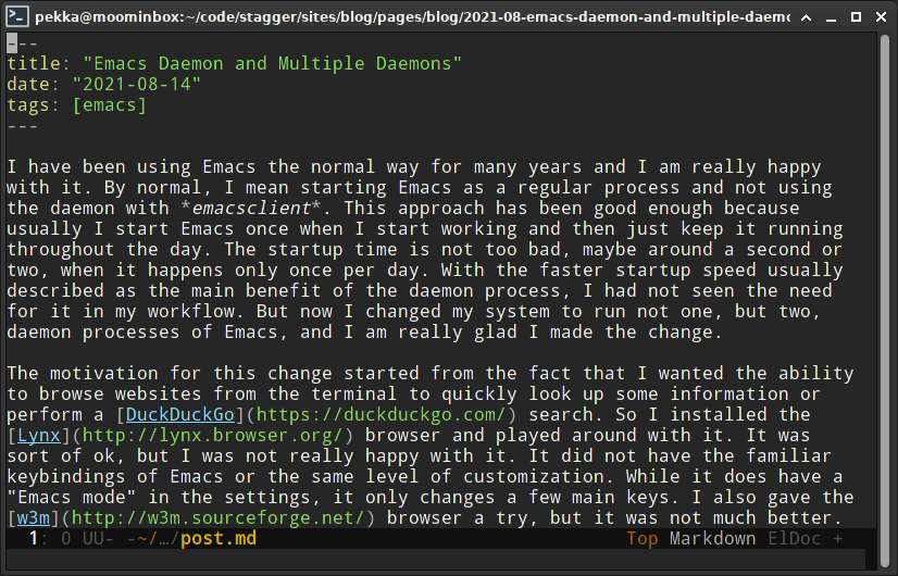 Emacs in terminal with wombat theme